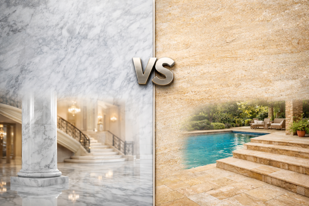 مقارنة بين الرخام والترافرتين: متى نستخدم كل نوع؟